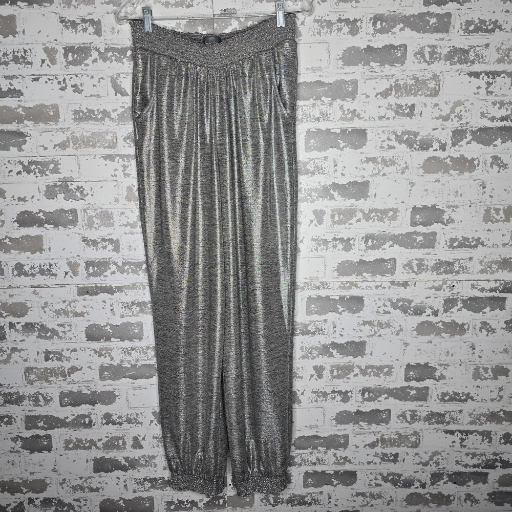 Anthropologie Pants Womens Large‎ Metallic Silver Joggers Pull-On Elastic Waist